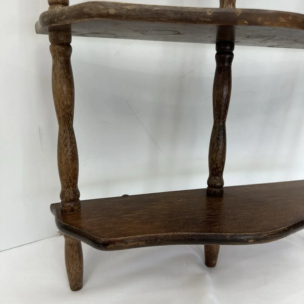 Vintage MCM French Country Spindle Shelf 3 Tier Wall Mount Wood 20